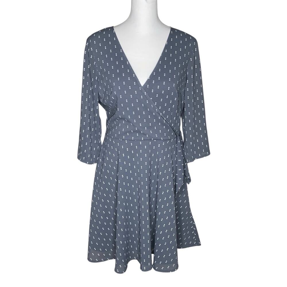 Abercrombie Dainty Dot Faux Wrap Tie Dress S Gray Casual Work Academia Mini